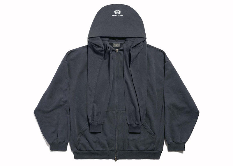 Balenciaga Unity Sports Icon Incognito Zip-Up Oversized Hoodie Dark Blue/White