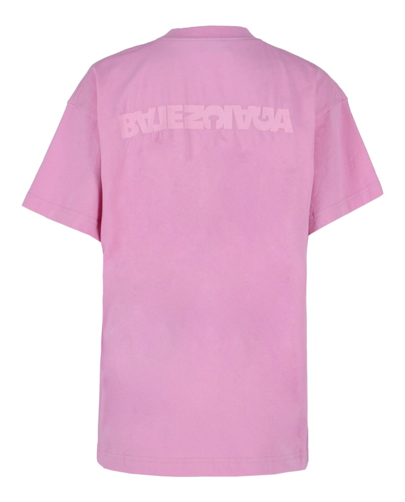 Balenciaga Upside Down Embroidered Logo T-shirt Pink
