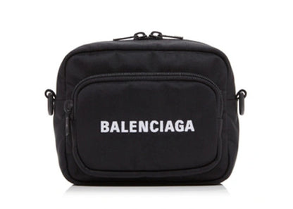 Balenciaga Wheel Logo Embroidered Camera Bag Black