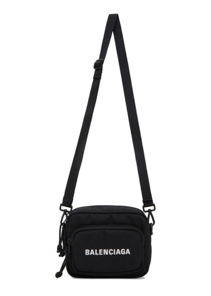 Balenciaga Wheel Logo Embroidered Camera Bag Black