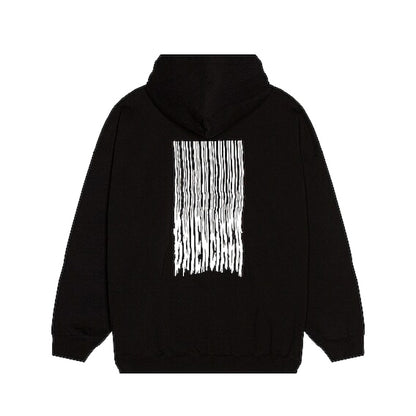 Balenciaga Women Barcode Logo Cotton Hoodie Black
