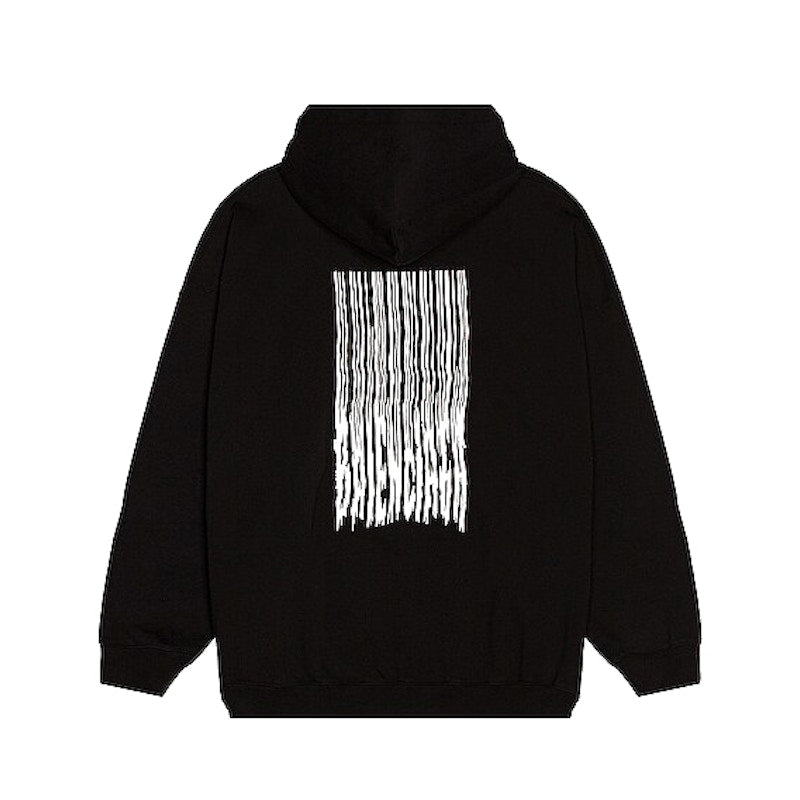 Balenciaga Women Barcode Logo Cotton Hoodie Black