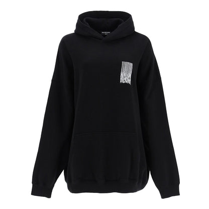 Balenciaga Women Barcode Logo Cotton Hoodie Black