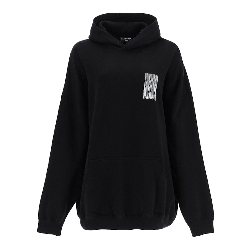 Balenciaga Women Barcode Logo Cotton Hoodie Black