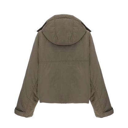 Balenciaga Women Flap Pocket Logo Nylon Parka Jacket Khaki