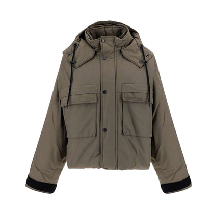 Balenciaga Women Flap Pocket Logo Nylon Parka Jacket Khaki