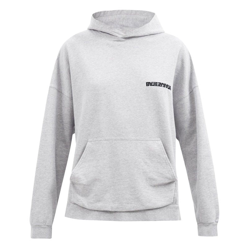 Balenciaga Women Rotated Logo Embroidered Hoodie Grey