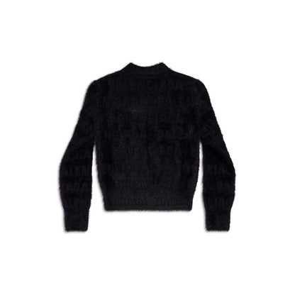 Balenciaga Women'S Bal Horizontal Allover Furry Fitted Sweater in Black Black