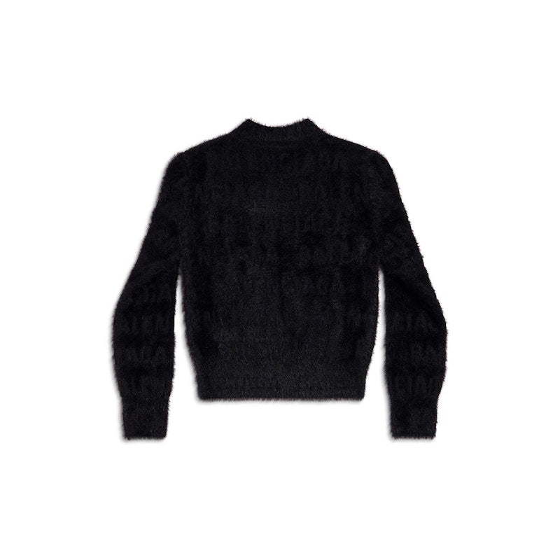 Balenciaga Women'S Bal Horizontal Allover Furry Fitted Sweater in Black Black