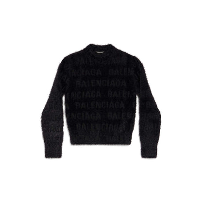 Balenciaga Women'S Bal Horizontal Allover Furry Fitted Sweater in Black Black