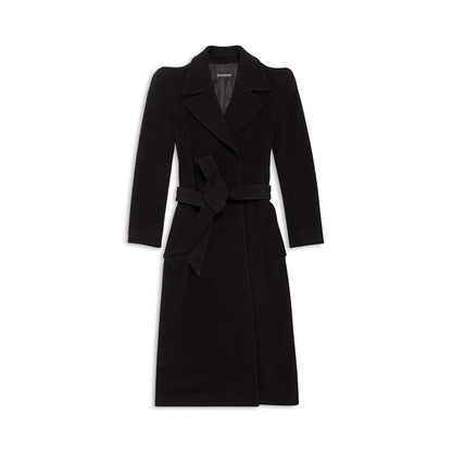 Balenciaga Women'S Round Shoulder Fitted Coat in Black Black