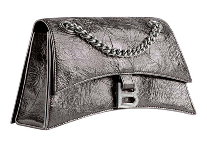Balenciaga Women's Crush Small Chain Bag Metallized Dark Grey