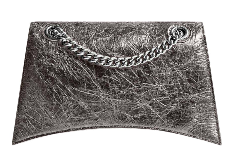 Balenciaga Women's Crush Small Chain Bag Metallized Dark Grey