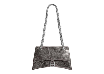 Balenciaga Women's Crush Small Chain Bag Metallized Dark Grey