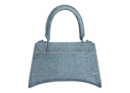 Balenciaga Women's Hourglass Small Handbag Girly Allover Denim Light Blue
