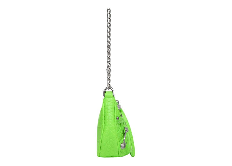 Balenciaga Women's Le Cagole Mini Bag With Chain Crocodile Embossed Bright Green