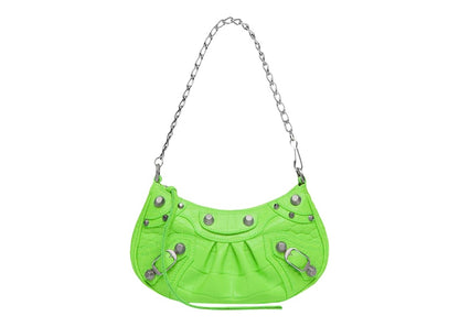 Balenciaga Women's Le Cagole Mini Bag With Chain Crocodile Embossed Bright Green