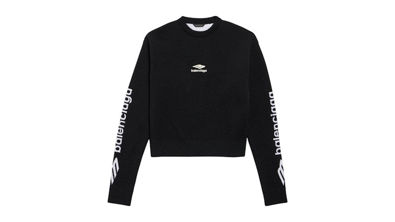 Balenciaga Women's 3B Sports Icon Cropped Crewneck Black/White