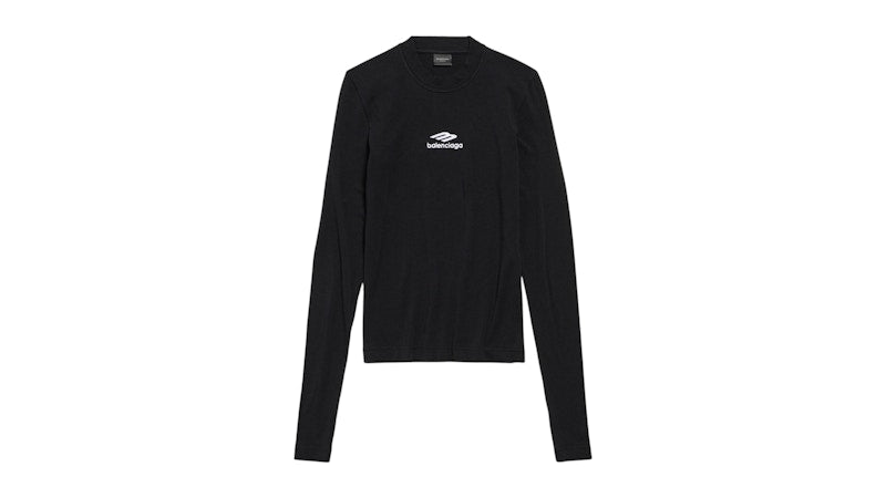 Balenciaga Women's 3B Sports Icon Long Sleeve Fitted Crewneck Top Black/White