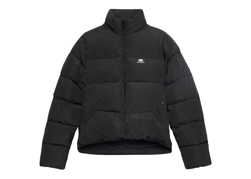 Balenciaga Womens C-Shape Puffer Jacket Black/White Logo