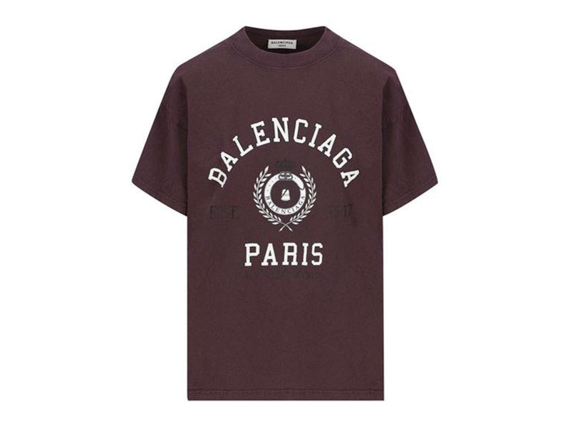 Balenciaga Women's College 1917 Medium Fit T-Shirt Burgundy