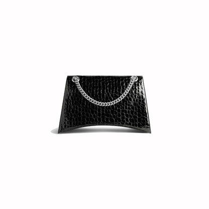 Balenciaga Womens Crush Large Chain Crocodile Embossed Bag Black