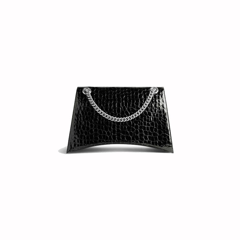 Balenciaga Womens Crush Large Chain Crocodile Embossed Bag Black