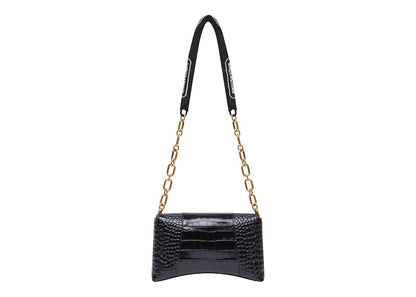 Balenciaga Women's Downtown Shoulder Bag XS Crocodile Embossed Black