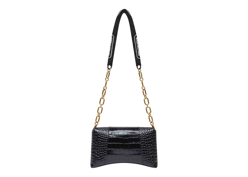 Balenciaga Women's Downtown Shoulder Bag XS Crocodile Embossed Black