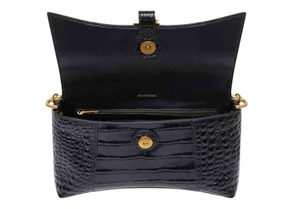 Balenciaga Women's Downtown Shoulder Bag XS Crocodile Embossed Black