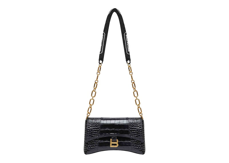 Balenciaga Women's Downtown Shoulder Bag XS Crocodile Embossed Black