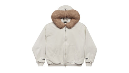 Balenciaga Women's Fluffy Zip-Up Fleece Hoodie Chalky White