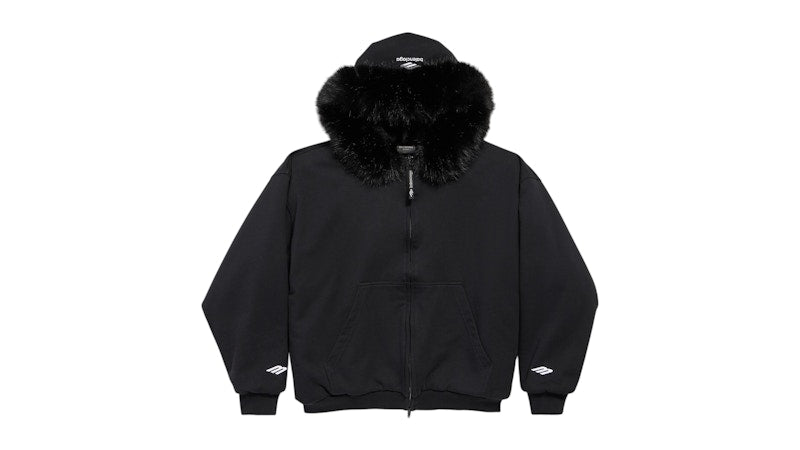 Balenciaga Women's Fluffy Zip-Up Fleece Hoodie Washed Black