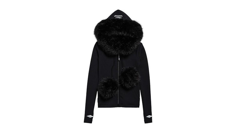 Balenciaga Women's Fluffy Zip-Up Hoodie Washed Black