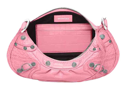 Balenciaga Le Cagole Mini Bag with Chain Crocodile Embossed Pink