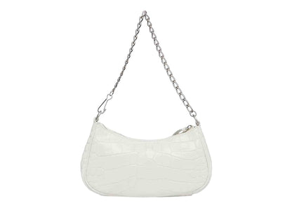 Balenciaga Le Cagole Mini Bag with Chain Crocodile Embossed White