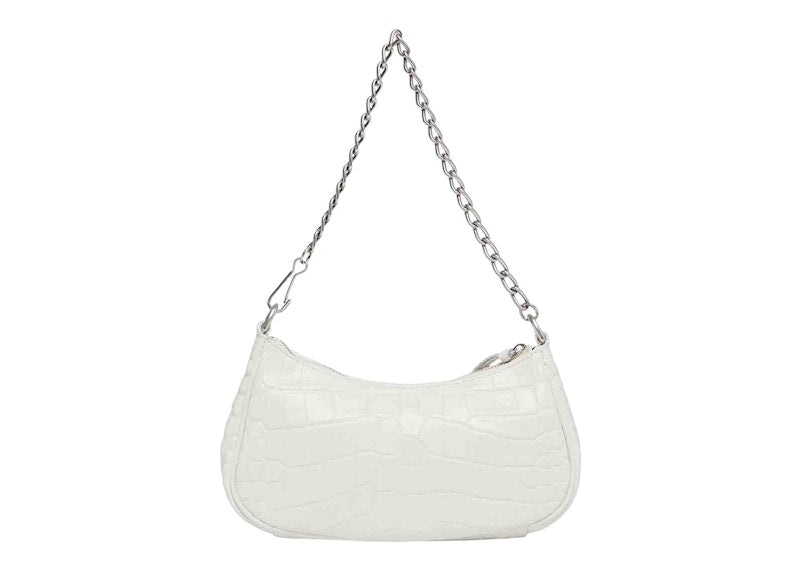Balenciaga Le Cagole Mini Bag with Chain Crocodile Embossed White