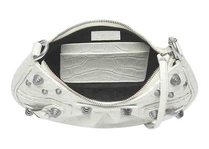 Balenciaga Le Cagole Mini Bag with Chain Crocodile Embossed White