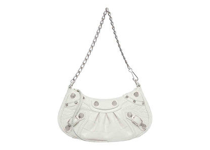 Balenciaga Le Cagole Mini Bag with Chain Crocodile Embossed White