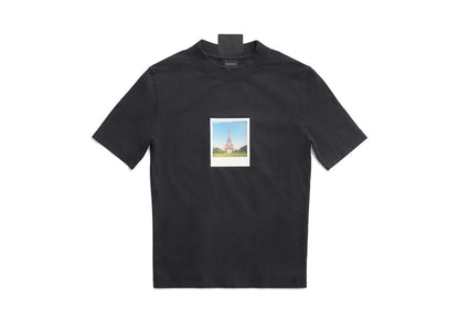 Balenciaga Women's Paris By Day Tight Small Fit T-Shirt Black Faded