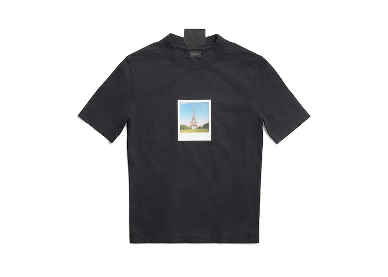 Balenciaga Women's Paris By Day Tight Small Fit T-Shirt Black Faded