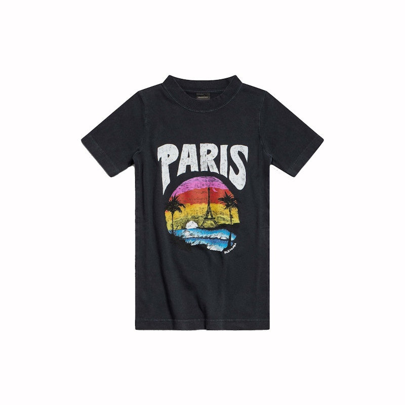 Balenciaga Women's Paris Tropical T-shirt Fitted Black/White