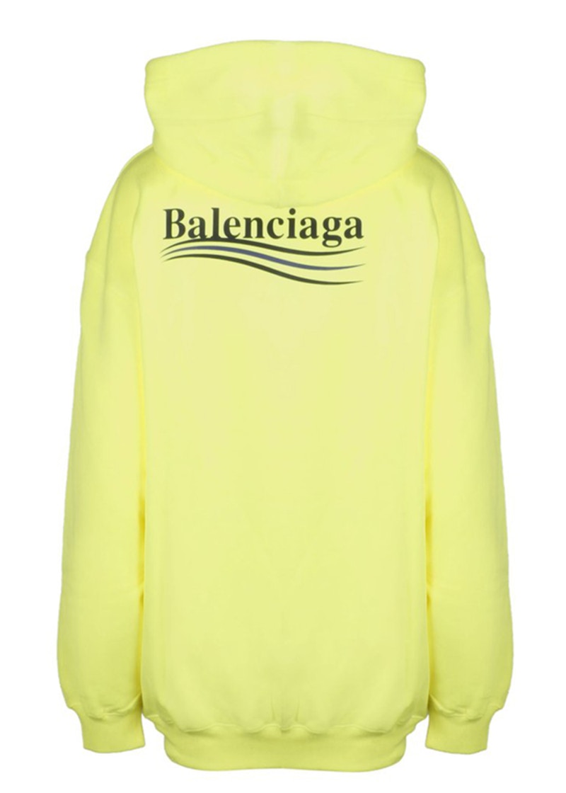 Balenciaga Womens Political Campaign Medium Fit Hooded Sweatshirt Fluo Yellow Black