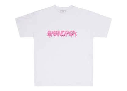 Balenciaga Women's Slime Medium Fit Vintage T-Shirt White/Pink