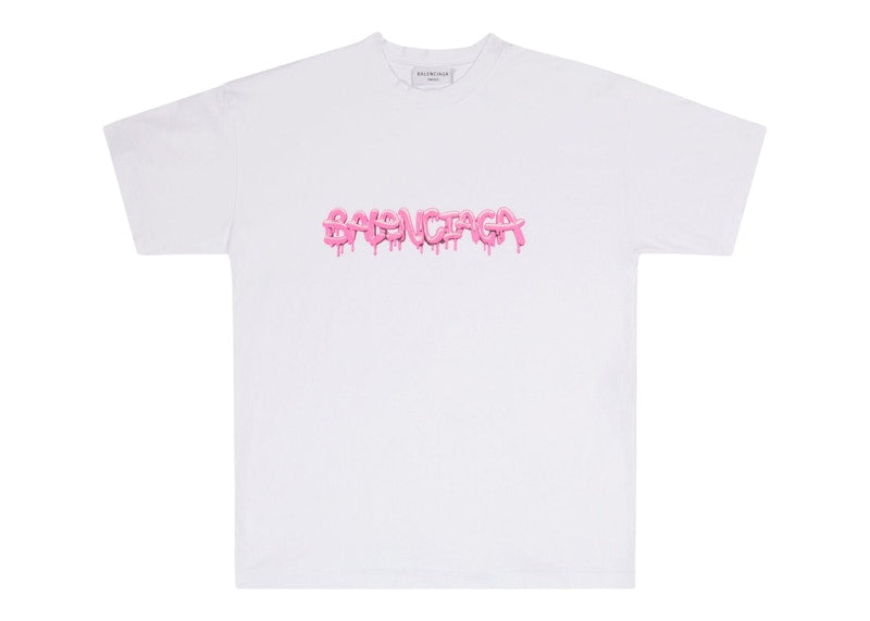 Balenciaga Women's Slime Medium Fit Vintage T-Shirt White/Pink