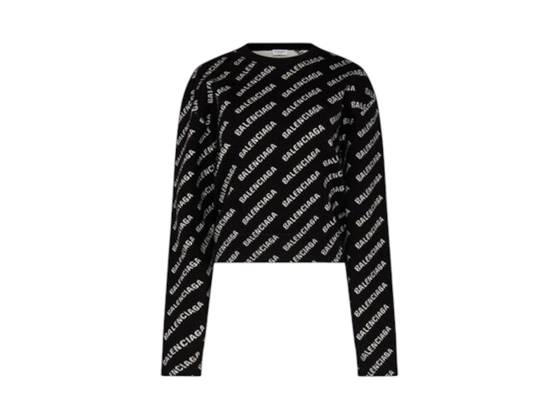 Balenciaga Wool All Over Print Cropped Sweater Black
