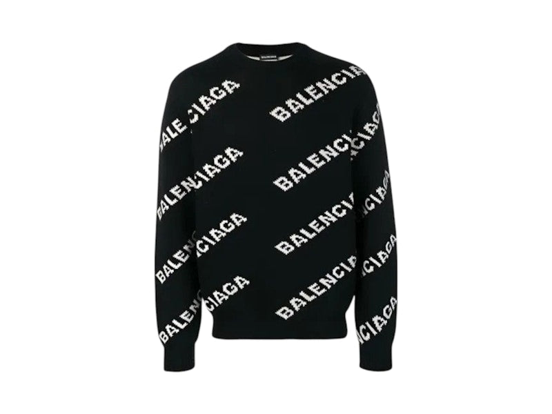 Balenciaga Wool All Over Print Sweater Black