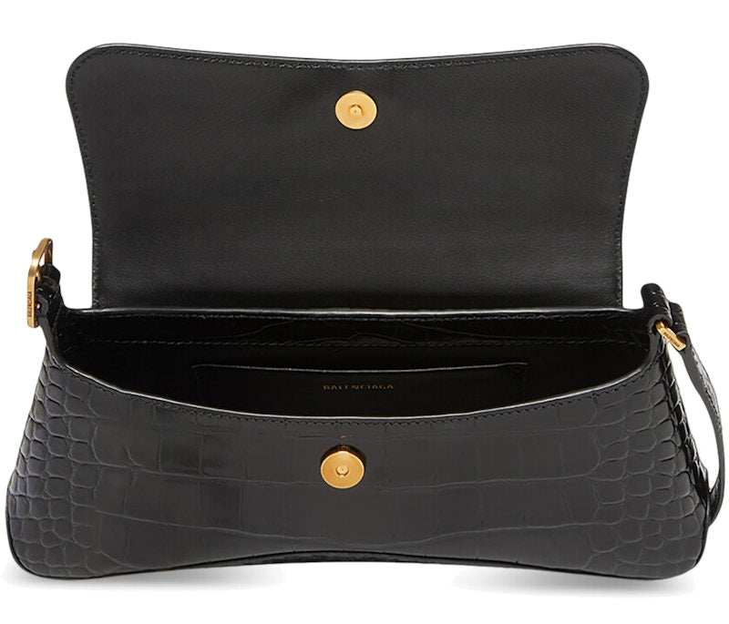 Balenciaga XX Crocodile Embossed Flap Bag Small Black