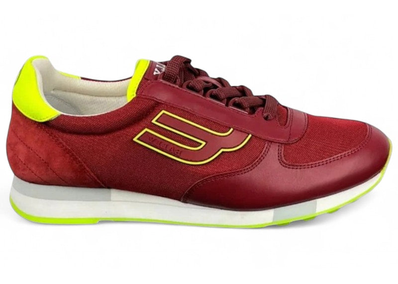 Bally Gavino Red Leather Sneaker Burgundy Neon Yellow