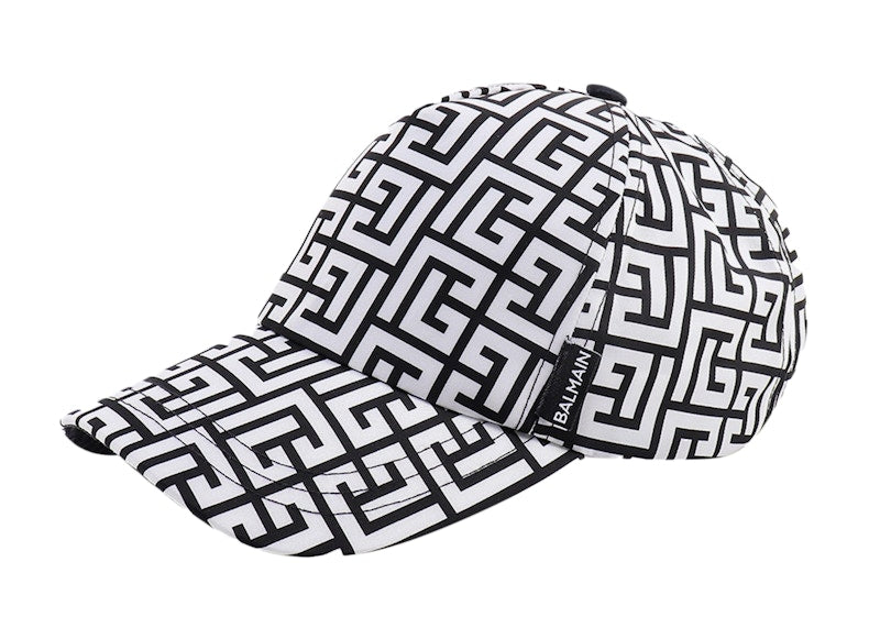 Balmain Iconic Monogram Motif Mens Peaked Hat Black
